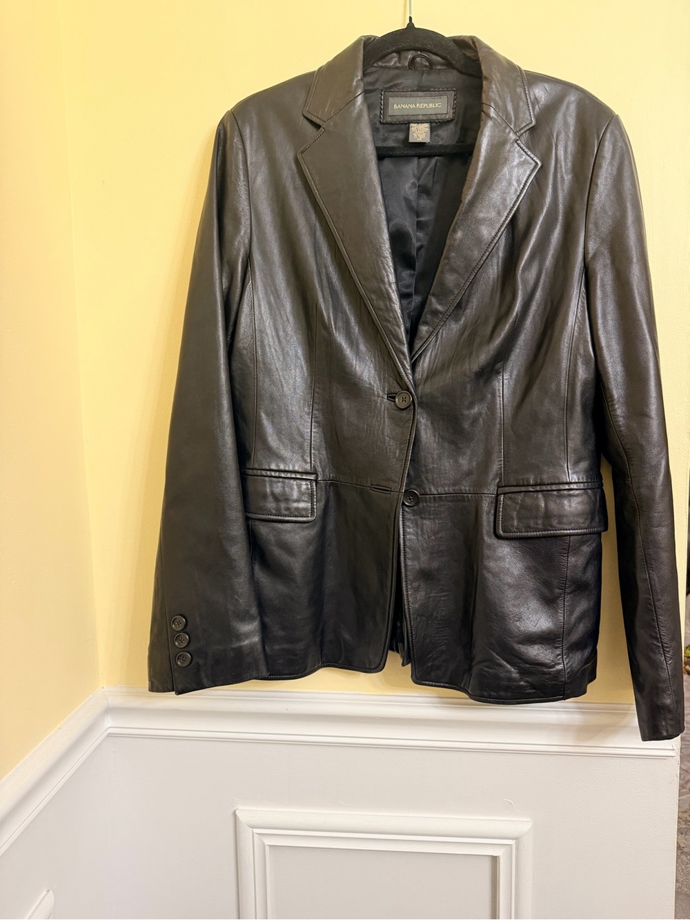 Banana Republic Black Leather Tailored Blazer